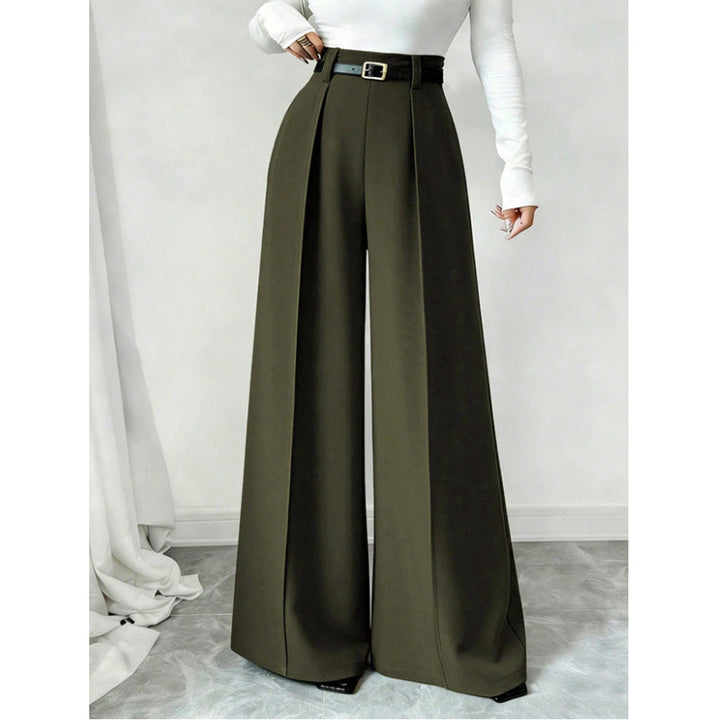 High Waist Wide Leg Pants Pleated Front Green 1