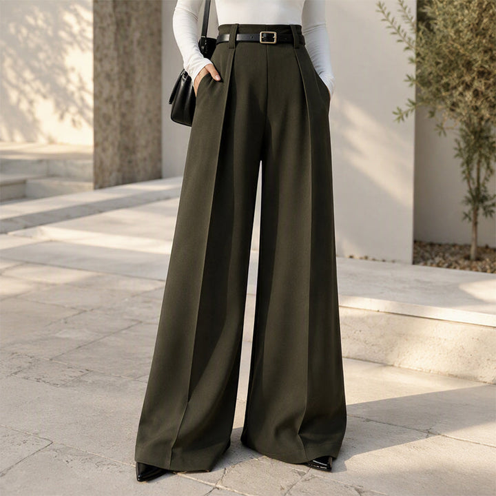 High Waist Wide Leg Pants Pleated Front Green 2