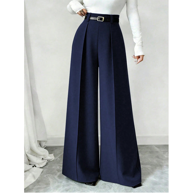 High Waist Wide Leg Pants Pleated Front Navy 1