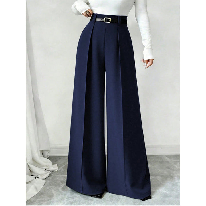 High Waist Wide Leg Pants Pleated Front Navy 1