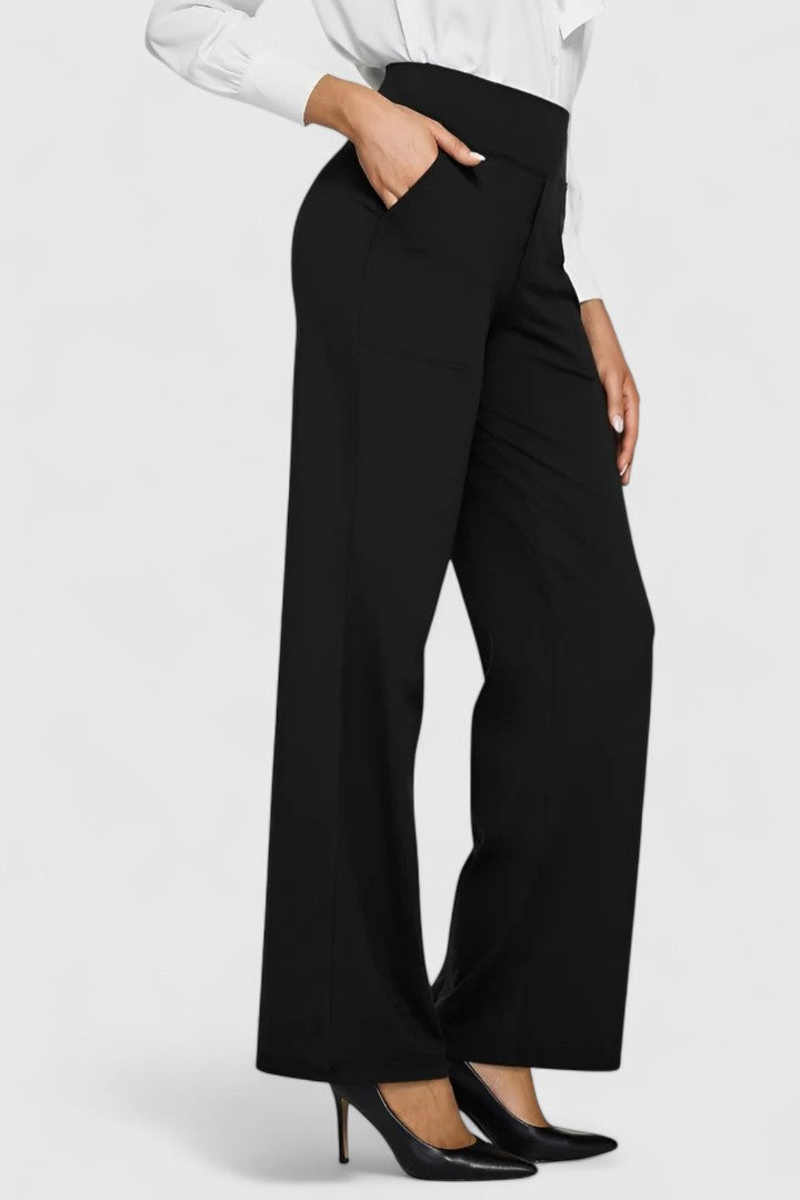 High Waist Wide Leg Pull On Pants Black 2