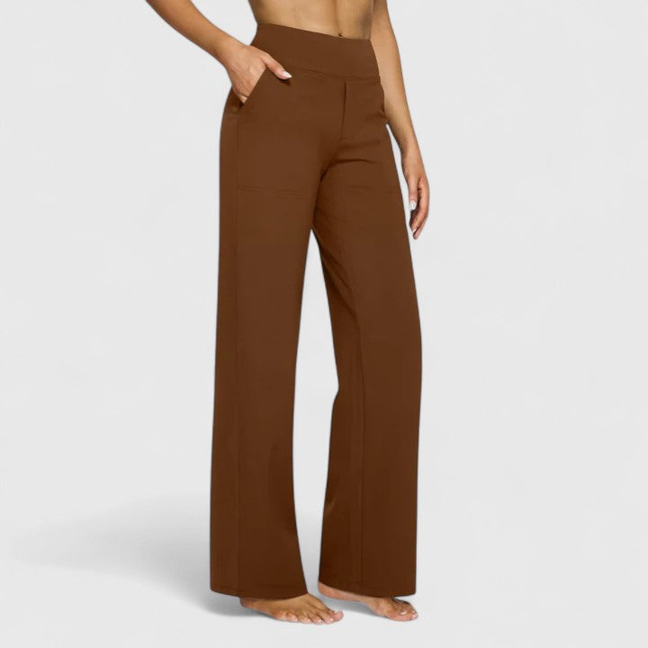 High Waist Wide Leg Pull On Pants Brown 1