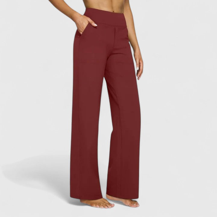 High Waist Wide Leg Pull On Pants Burgundy 1