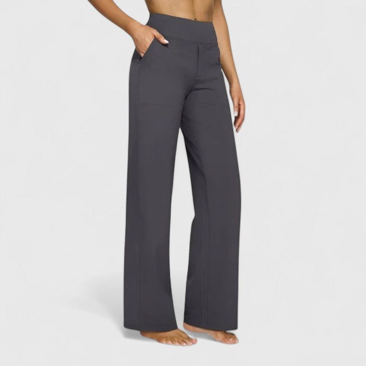 High Waist Wide Leg Pull On Pants Charcoal 1