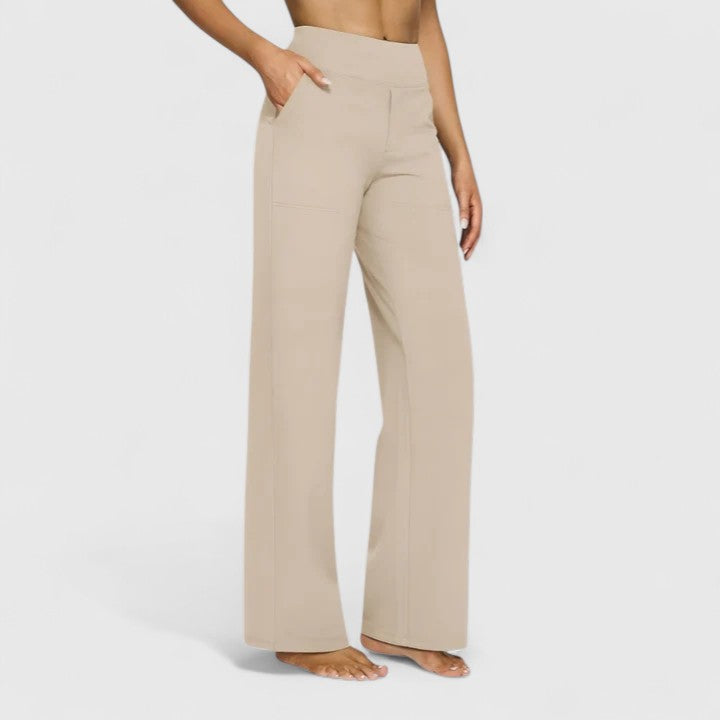 High Waist Wide Leg Pull On Pants Cream 1