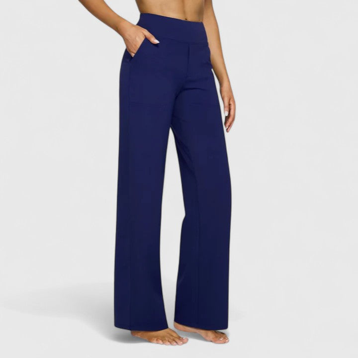 High Waist Wide Leg Pull On Pants Navy Blue 1
