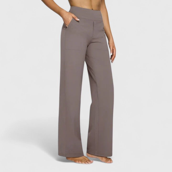 High Waist Wide Leg Pull On Pants Taupe 1