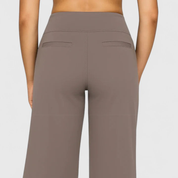 High Waist Wide Leg Pull On Pants Taupe 2