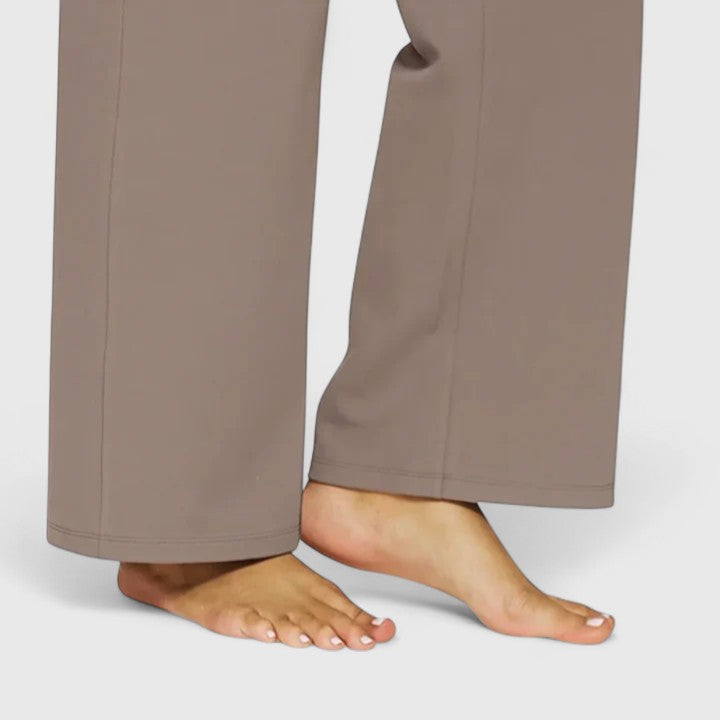 High Waist Wide Leg Pull On Pants Taupe 3