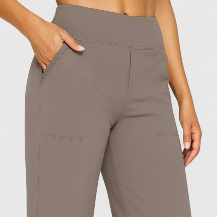 High Waist Wide Leg Pull On Pants Taupe 4