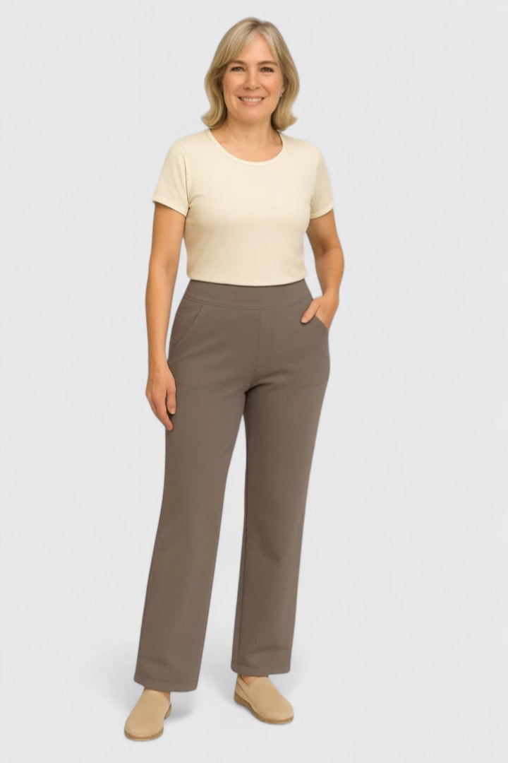 High Waist Wide Leg Pull On Pants Taupe 5