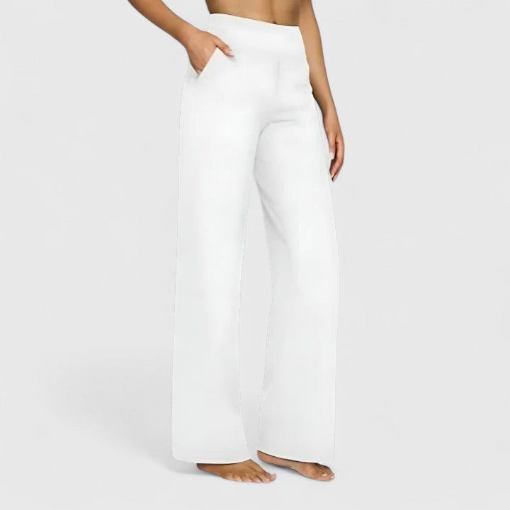 High Waist Wide Leg Pull On Pants White 1
