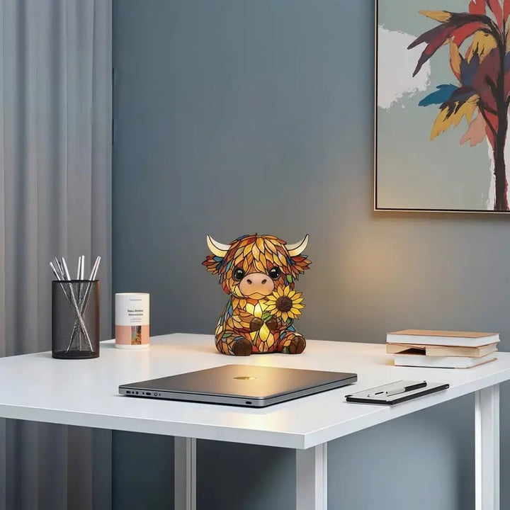 Highland Cow Night Light Resin Figurine Lamp 5.7 Inch USB 1