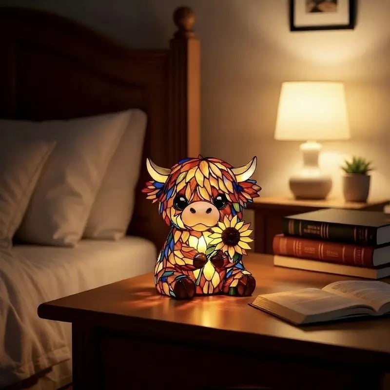 Highland Cow Night Light Resin Figurine Lamp 5.7 Inch USB 2