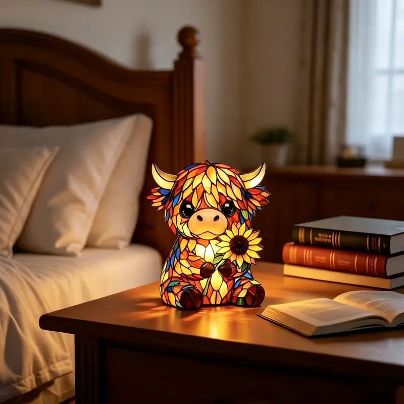 Highland Cow Night Light Resin Figurine Lamp 5.7 Inch USB 3