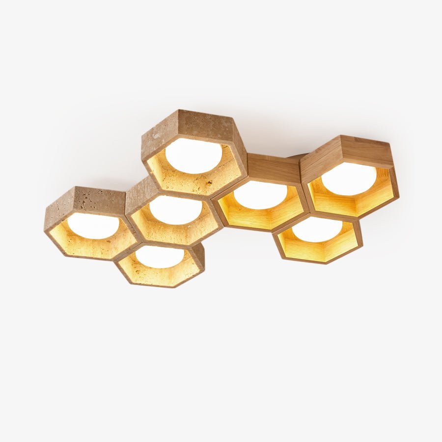 Honeycomb Travertine Flush Ceiling Light 3 Cell 11.8 in Set of 3 1