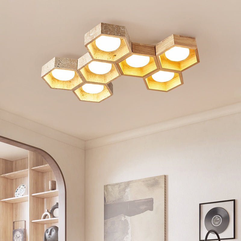 Honeycomb Travertine Flush Ceiling Light 3 Cell 11.8 in Set of 3 2