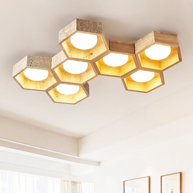 Honeycomb Travertine Flush Ceiling Light 3 Cell 11.8 in Set of 3 3