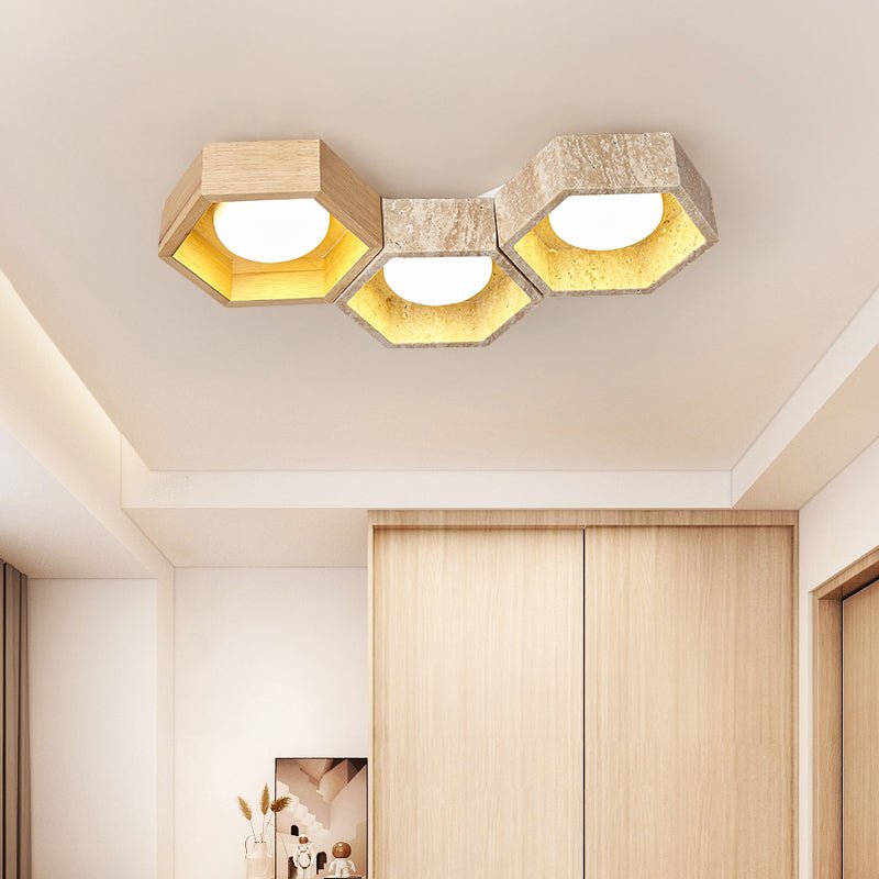 Honeycomb Travertine Flush Ceiling Light 3 Cell 11.8 in Set of 3 4