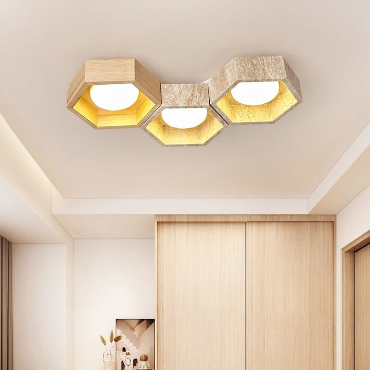 Honeycomb Travertine Flush Ceiling Light 3 Cell 11.8 in Set of 3 4