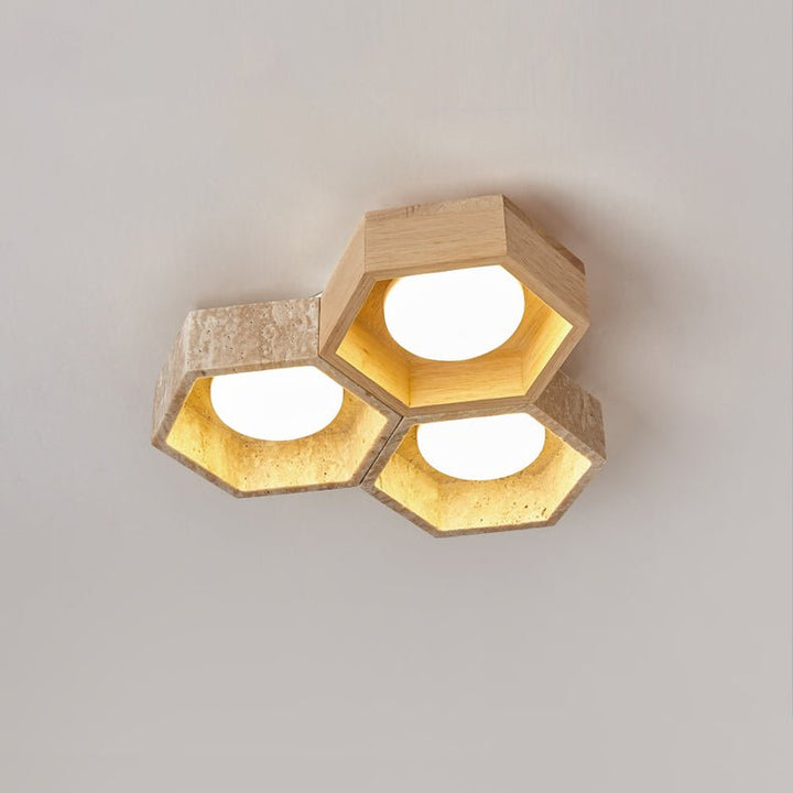 Honeycomb Travertine Flush Ceiling Light 3 Cell 11.8 in Set of 3 5