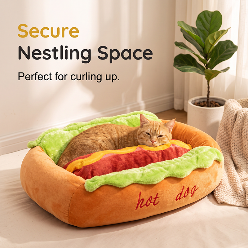 Hot Dog Shaped Pet Bed for Cats and Dogs Set of 2 2