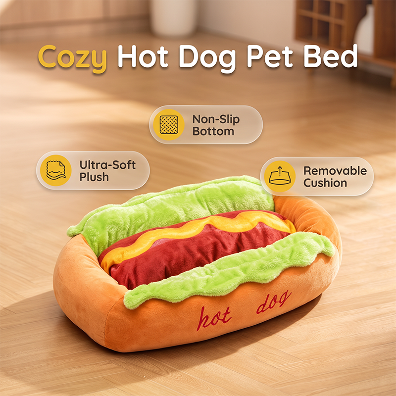 Hot Dog Shaped Pet Bed for Cats and Dogs Set of 2 3