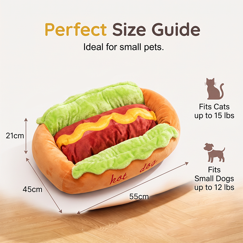 Hot Dog Shaped Pet Bed for Cats and Dogs Set of 2 6
