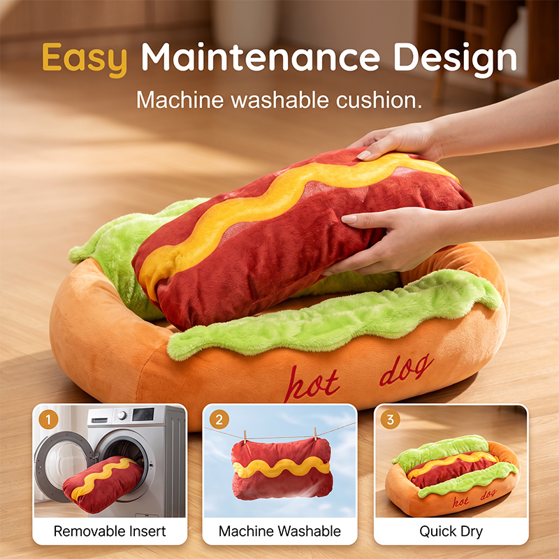 Hot Dog Shaped Pet Bed for Cats and Dogs Set of 2 7