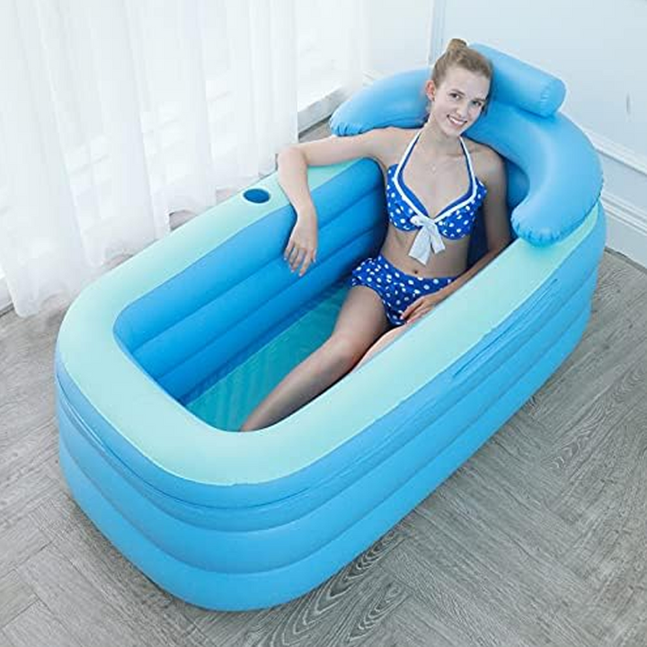 Inflatable Bathtub 63 x 33.1 x 29.1 Inch Blue PVC 2