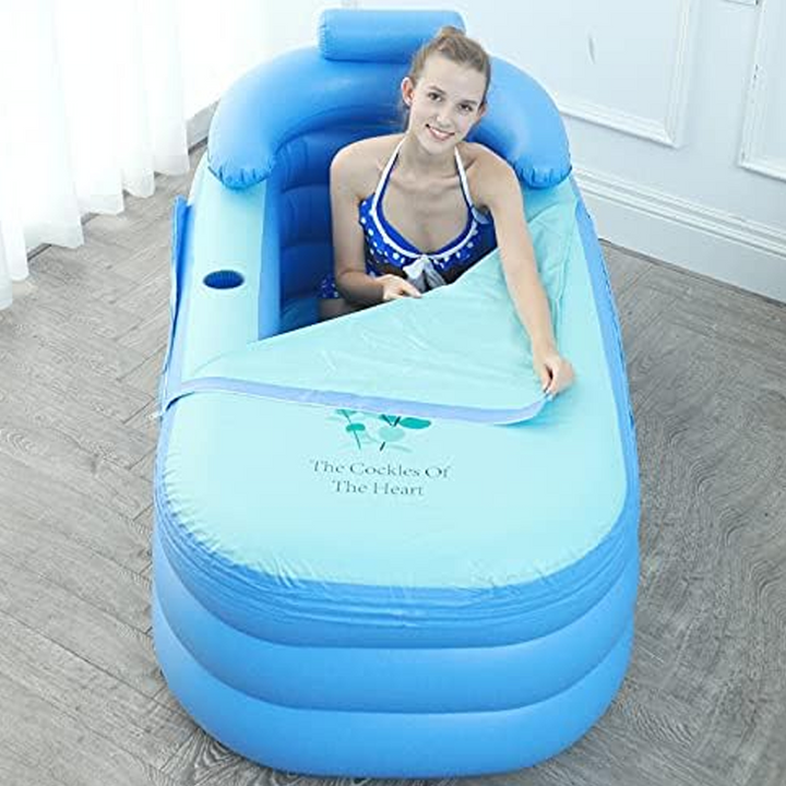 Inflatable Bathtub 63 x 33.1 x 29.1 Inch Blue PVC 3