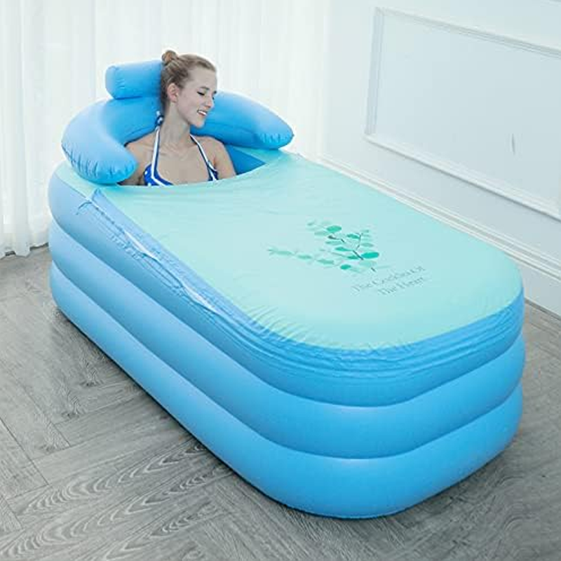 Inflatable Bathtub 63 x 33.1 x 29.1 Inch Blue PVC 4