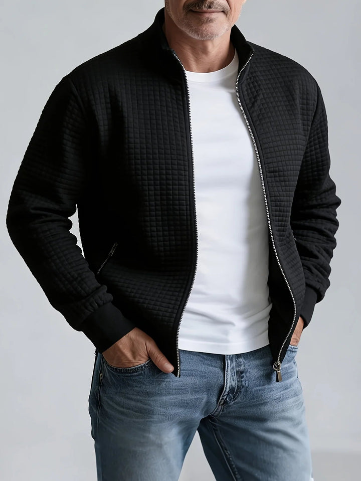 Jacquard Texture Stand Collar Zip Jacket Black 1