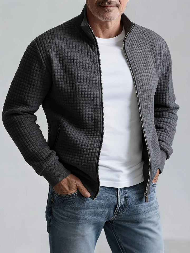 Jacquard Texture Stand Collar Zip Jacket Gray 2