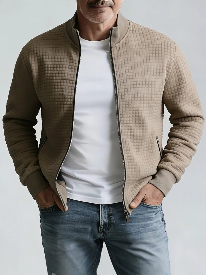 Jacquard Texture Stand Collar Zip Jacket Khaki 1