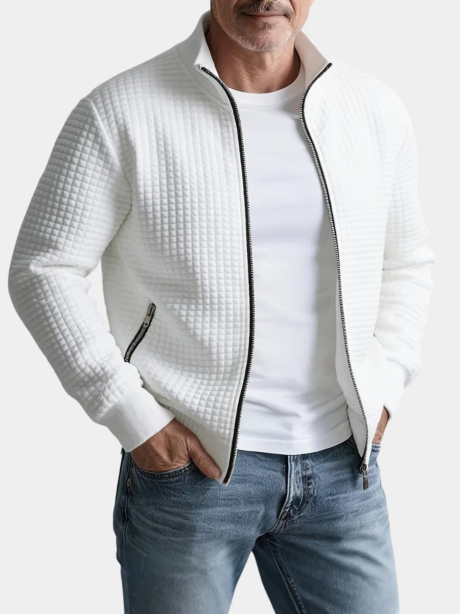 Jacquard Texture Stand Collar Zip Jacket White 1