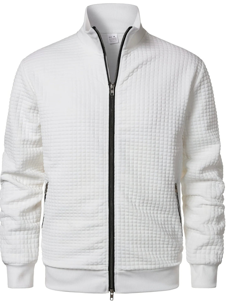 Jacquard Texture Stand Collar Zip Jacket White 2