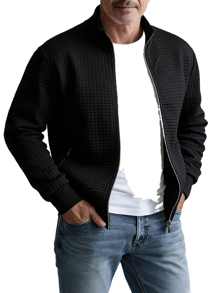 Jacquard Texture Stand Collar Zip Jacket on white