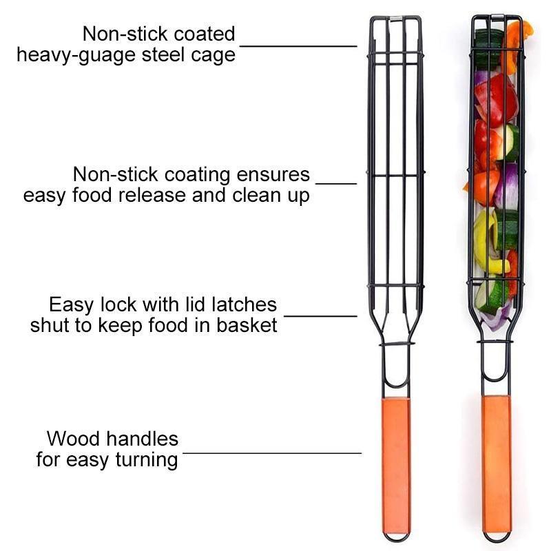 Kabob Grill Baskets Set of 3 with Wood Handles 2