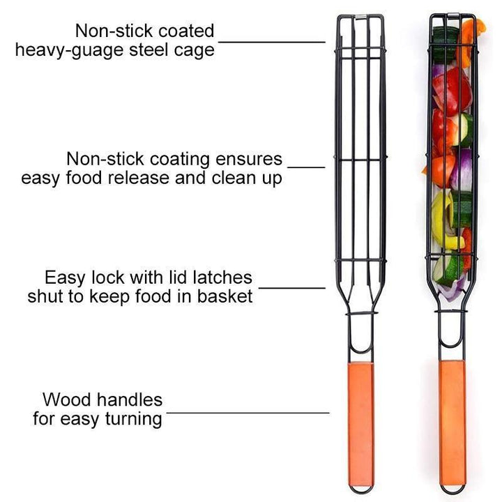 Kabob Grill Baskets Set of 3 with Wood Handles 2