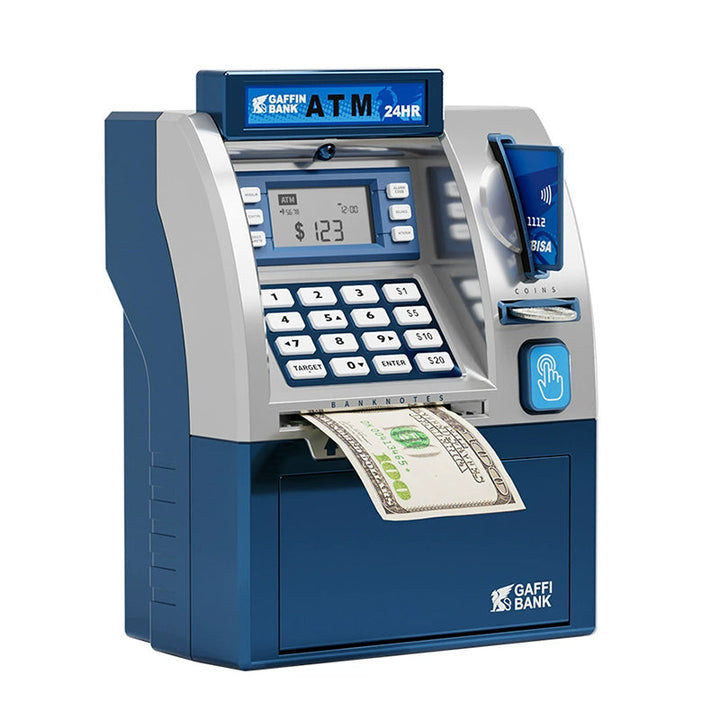 Kids ATM Piggy Bank Toy with Keypad and Password Blue 1