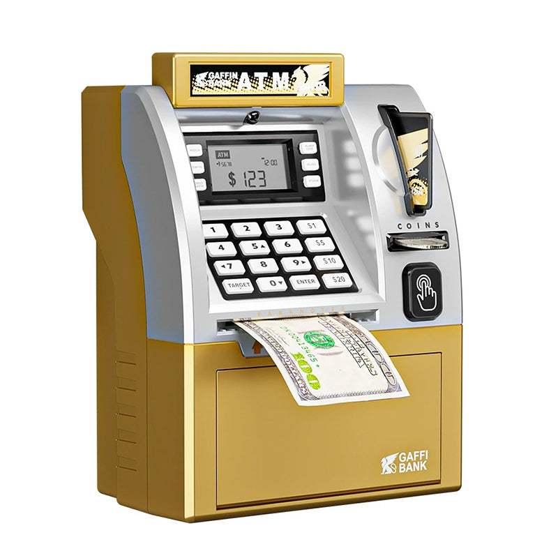 Kids ATM Piggy Bank Toy with Keypad and Password Gold 1
