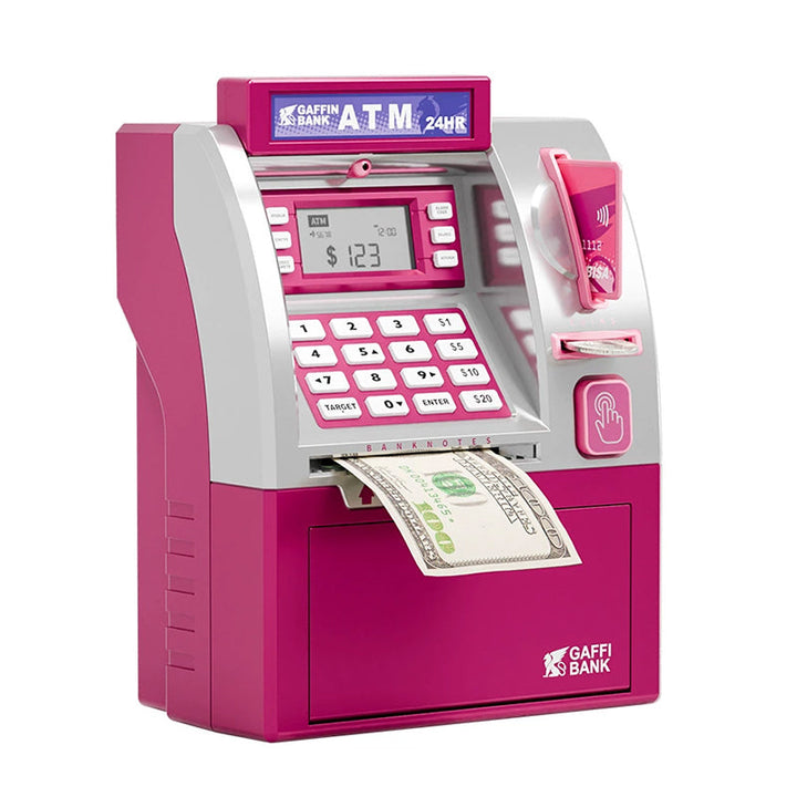 Kids ATM Piggy Bank Toy with Keypad and Password Pink 1