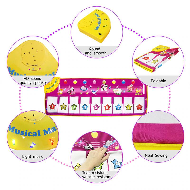 Kids Piano Dance Mat Musical Floor Keyboard Fabric 3 AA Battery 6