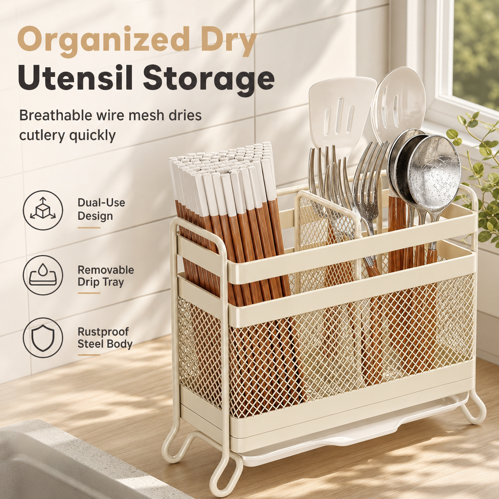 Kitchen Utensil Holder Wall Mount or Countertop with Drip Tray 1