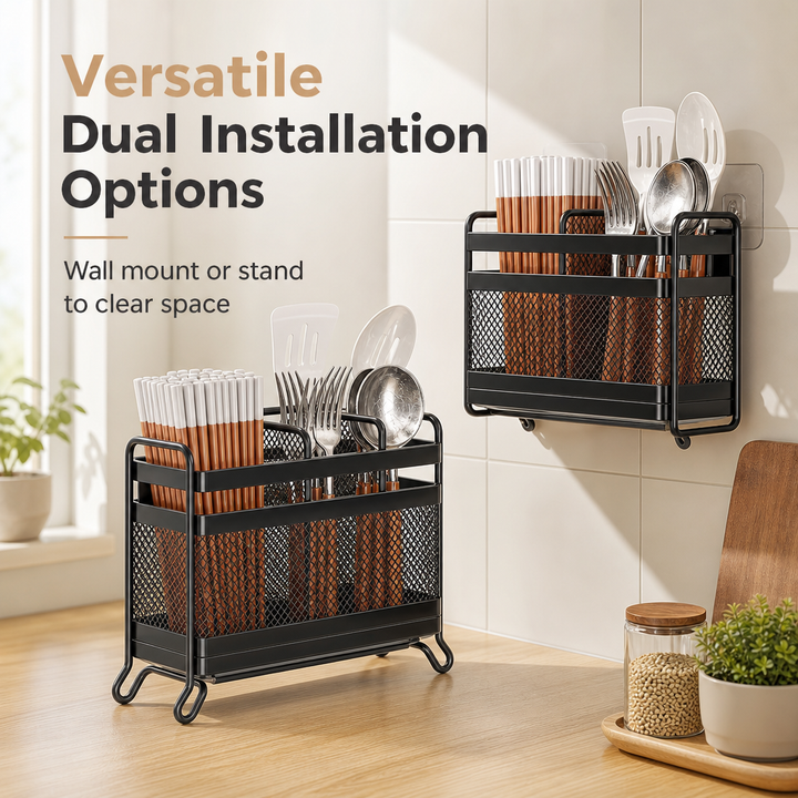 Kitchen Utensil Holder Wall Mount or Countertop with Drip Tray 2