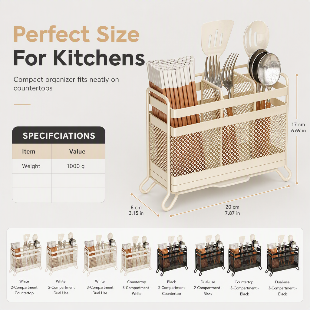 Kitchen Utensil Holder Wall Mount or Countertop with Drip Tray 5
