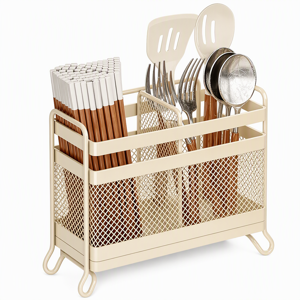 Kitchen Utensil Holder Wall Mount or Countertop with Drip Tray White 1