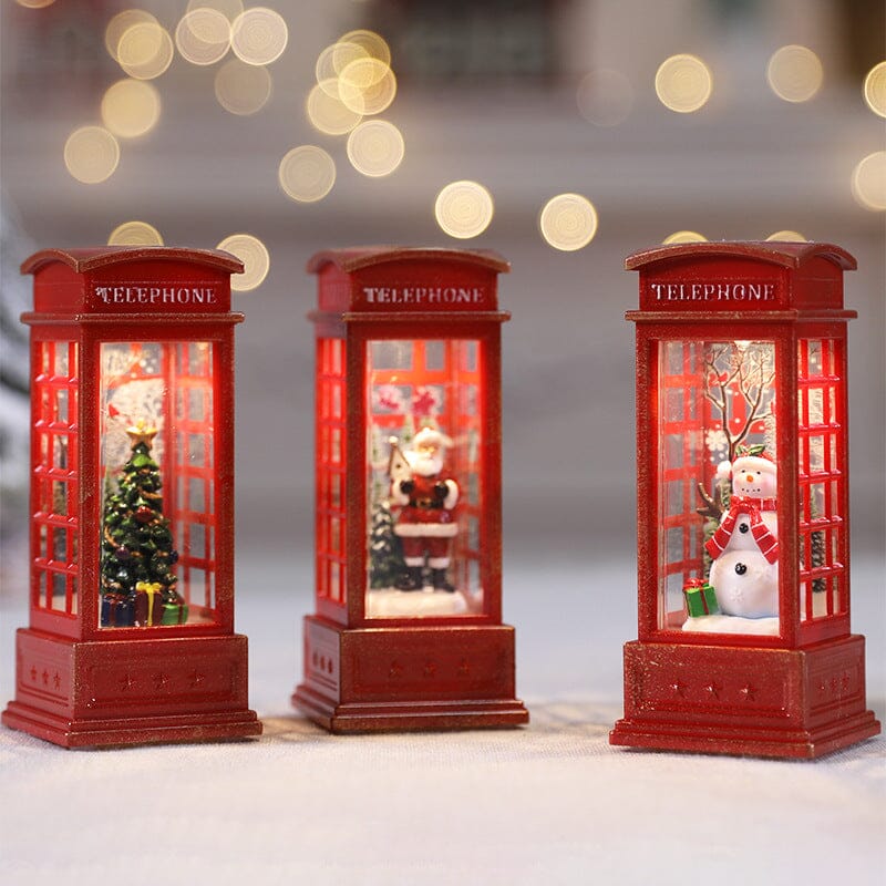 LED Christmas Lantern with Swirling Glitter 5.1 Inch Set of 2 Phone Booth Santa Claus 1