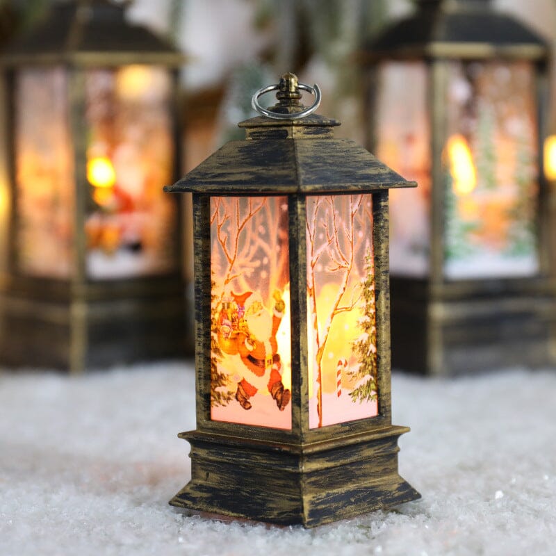 LED Christmas Lantern with Swirling Glitter 5.1 Inch Set of 2 Santa Claus Gold 1